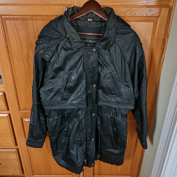 Vintage cincher seventh Avenue leather jacket black trench coat Women size L - Picture 1 of 16